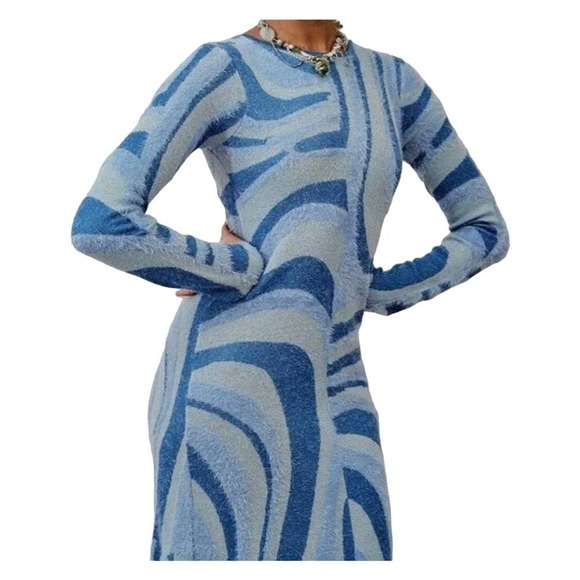 NWT House of Sunny Wave Sweater Blue Moon Dress Cut out Back Long Sleeve Blue 8 - Picture 2 of 16